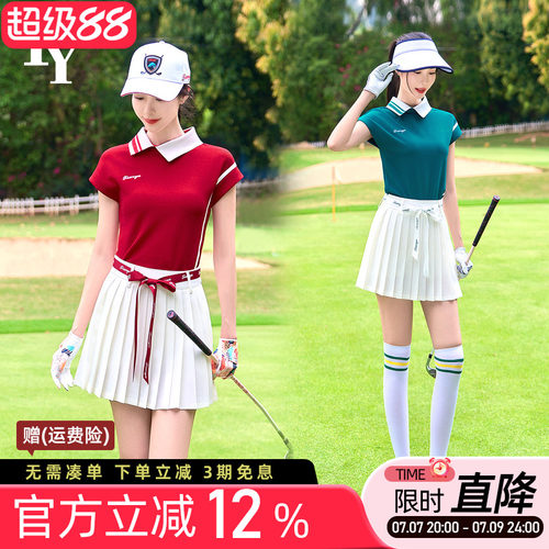 夏季高尔夫女显瘦Polo衫短裙套装