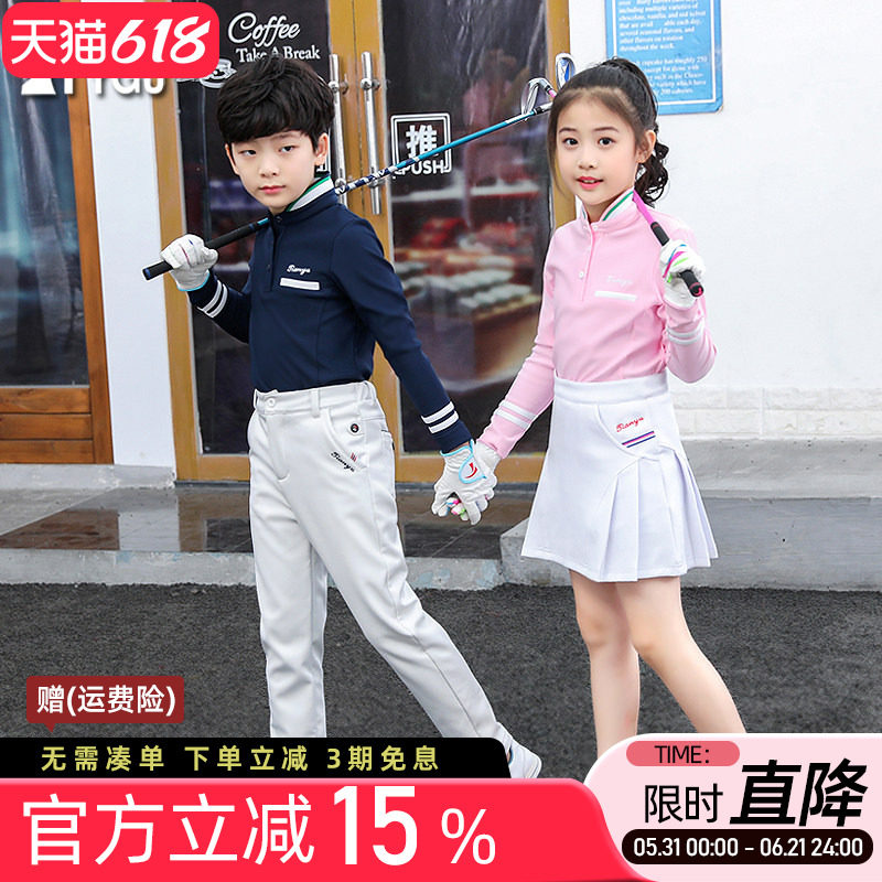 高尔夫球儿童长袖T恤亲子男女童POLO衫学生校园团体运动上衣服装