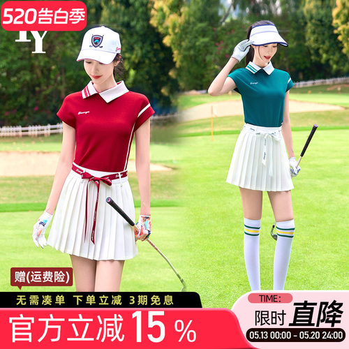 夏季高尔夫女显瘦Polo衫短裙套装