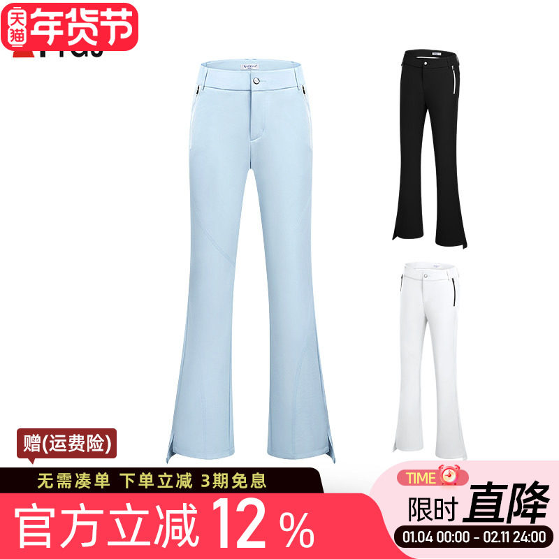 新款高尔夫球女士长裤松紧中高腰显瘦微喇叭裤开叉速干运动球裤子