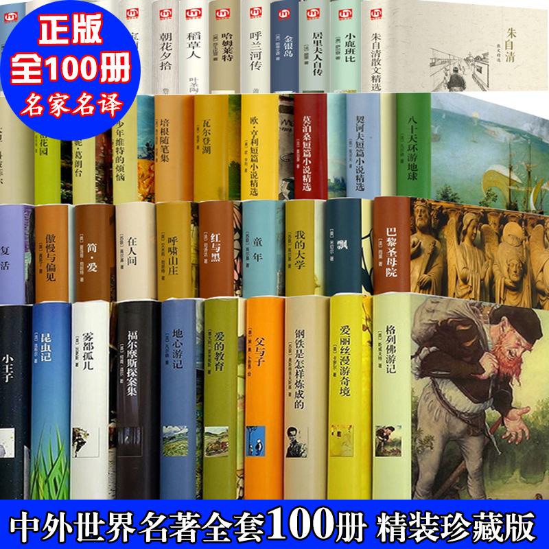 正版全100册 中外名著套装 傲慢与偏见/简爱/飘/红与黑/茶花女悲惨世界巴黎圣母院老人与海经典外国文学国外小说图书全套精装书籍