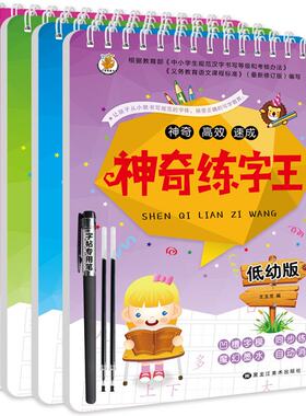 全4册【赠4支笔+8支笔芯】神奇练字王 学前儿童数字描红本 幼儿园凹槽练字帖练字板 小学生宝宝写字练习本 描红本汉字轻松练字