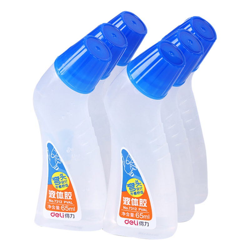 得力7312胶水弯头液体胶高粘度海绵头液体胶水 弯头胶水65ml/瓶高粘性PVAL胶水