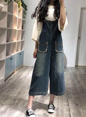 新款大码牛仔背带裤女胖mm九分