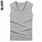 款 宽肩背心夏季 修身 纯色男士 纯棉无袖 V领上衣青年基础打底衫 大码