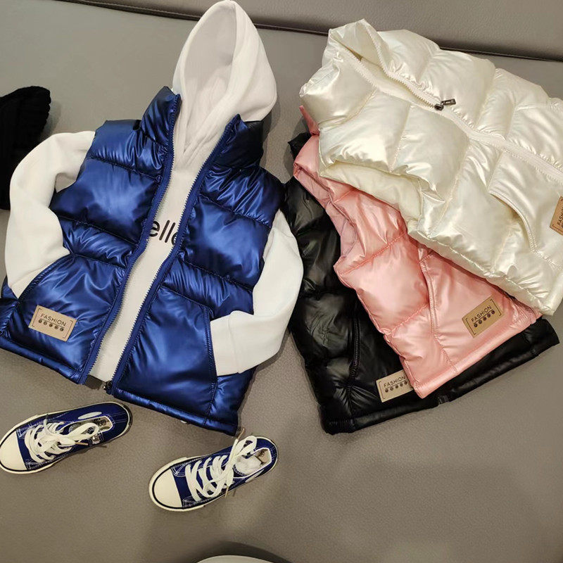 秋冬新款儿童立领棉马甲亮面免洗男童女童加厚背心宝外穿马甲反季