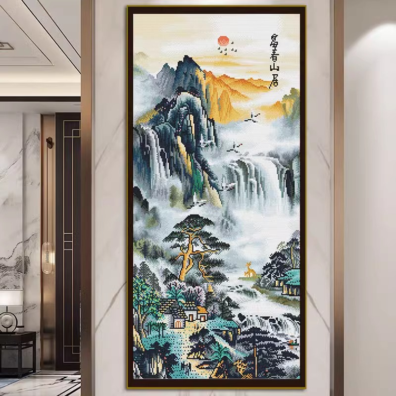 十字绣2025新款客厅富春山居图卧室现代装饰画自己绣手工刺绣挂画图片