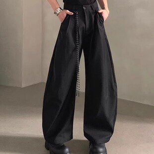 裤 美式 显瘦阔腿西装 男挂绳双褶宽松老爹长裤 cleanfit廓形弯刀西裤