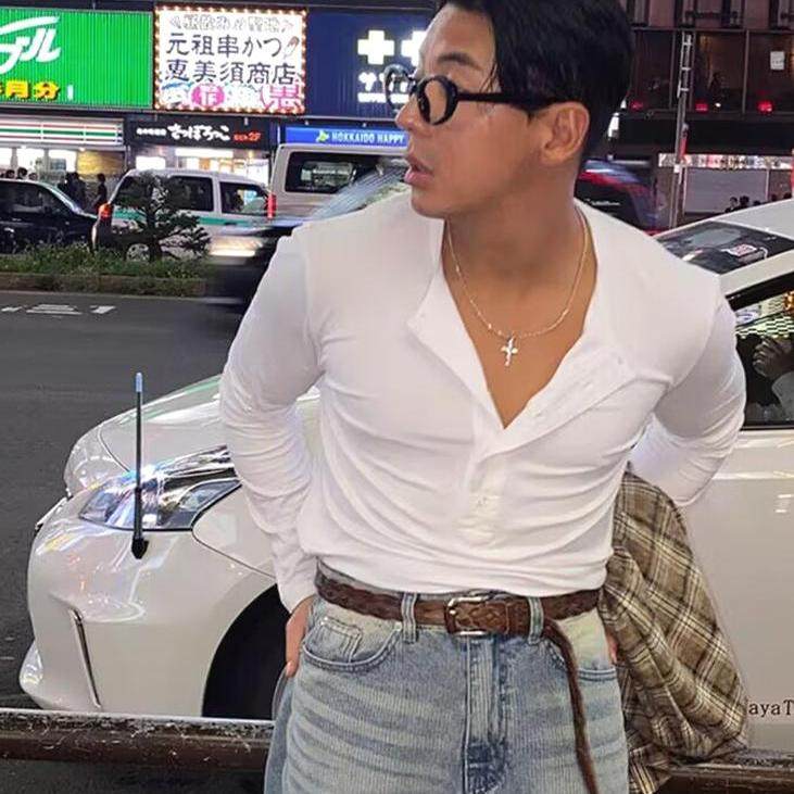 纯棉亨利领卫衣高级感半开扣长袖