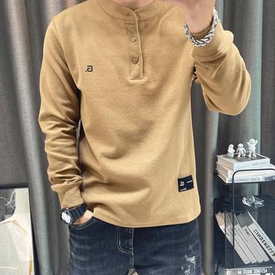 立领polo衫刺绣修身长袖半开扣