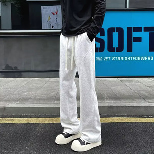 户外运动休闲裤 男拼接解构微喇叭长裤 子显瘦显高 斜切弯刀卫裤 美式