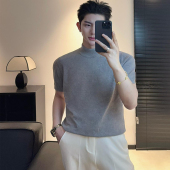 包芯纱针织打底衫 卫衣薄款 男轻熟风紧身弹力短袖 气质小高领羊毛衫