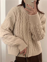 复古麻花慵懒风宽松内搭针织开衫毛衣女秋冬新款外穿软糯外套上衣