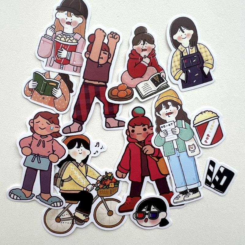 手帐少女心可爱卡通女孩我空闲的一天行程记录日记本贴纸拼贴素材