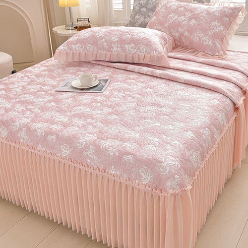 夏季冰丝凉席床裙款三件套夏天公主风提花凉感空调凉席软席子可机