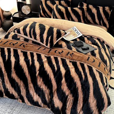 加绒兔毛绒豹纹四件套冬季新款