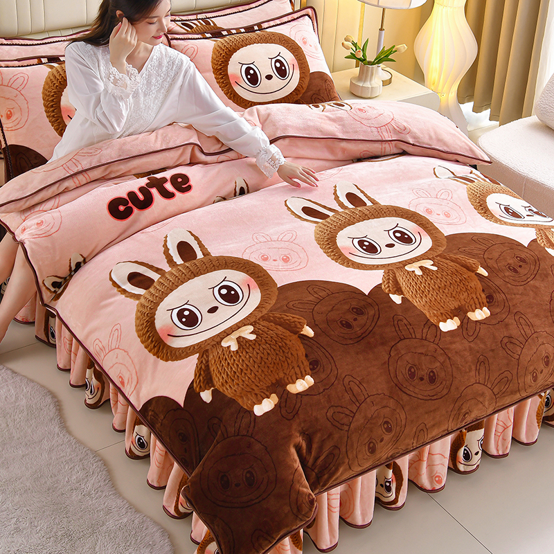 牛奶绒四件套冬季加厚珊瑚绒床裙