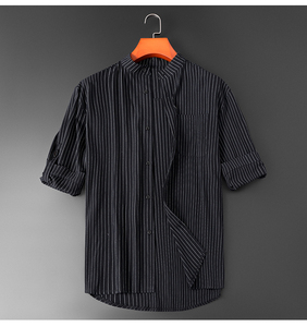 2023夏季新款立领男士衬衣条纹亚麻短袖衬衫潮学生装C1028,男装衬衫,星座1115-1