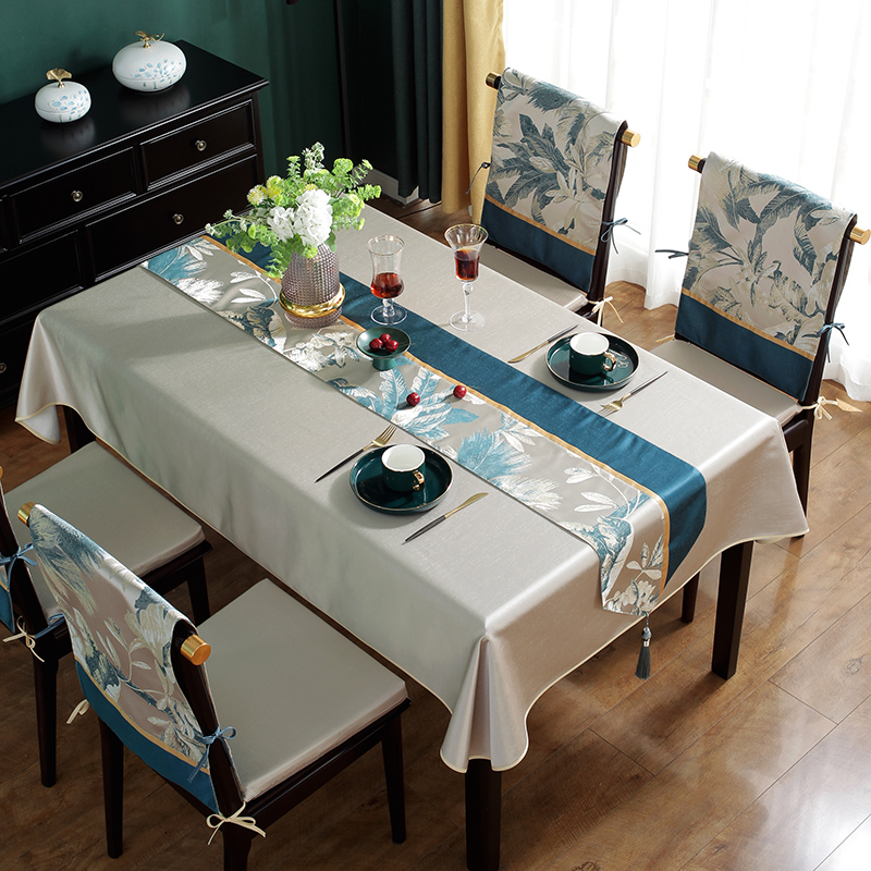 新中式桌布餐桌椅套罩套装高端桌旗木椅垫轻奢国风布艺高级感台布