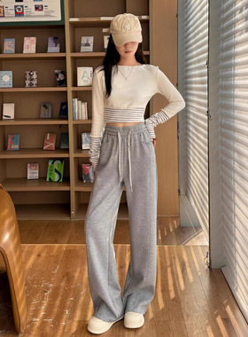 BENTIDEA 安尘 灰色宽松高腰显痩直筒裤2026秋新款裤子女夏通勤