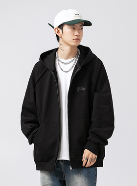 BENT IDEA 插肩袖重磅连帽卫衣外套秋冬新款宽松休闲刺绣开衫上衣