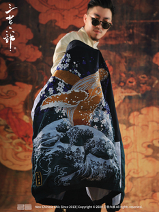 三省六部·浮世绘海浪鲸鱼·秋季重工刺绣复古男士运动教练外套