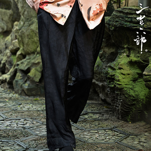 三省六部长裤中国风提花超薄长裤