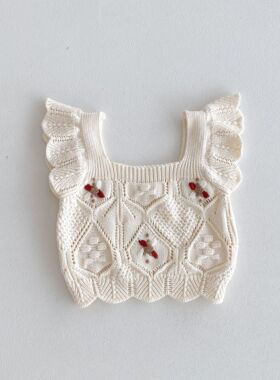 2024欧美女宝宝针织棉纱手工勾花连体衣爬爬服洋气上衣背心哈衣