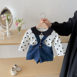 2025婴儿秋装韩版牛仔背带裤女宝包屁衣婴幼儿洋气甜美爬服连体衣