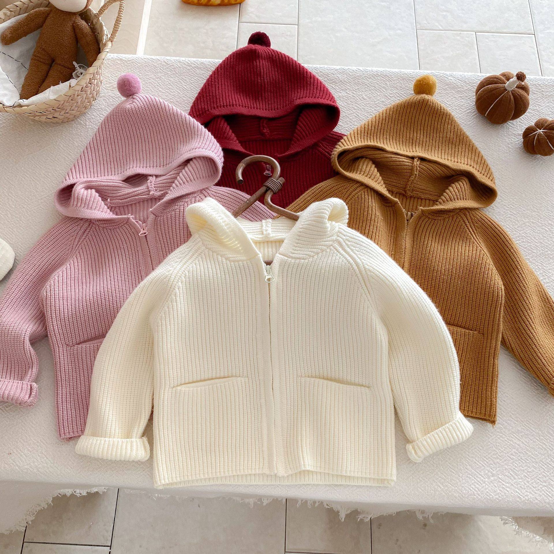 女童纯色连帽毛衣外套秋冬季洋气可爱保暖婴幼儿开衫宽松插肩上衣,童装/婴儿装/亲子装,毛衣/针织衫,淘宝优惠券,粉丝福利购,淘宝优惠卷