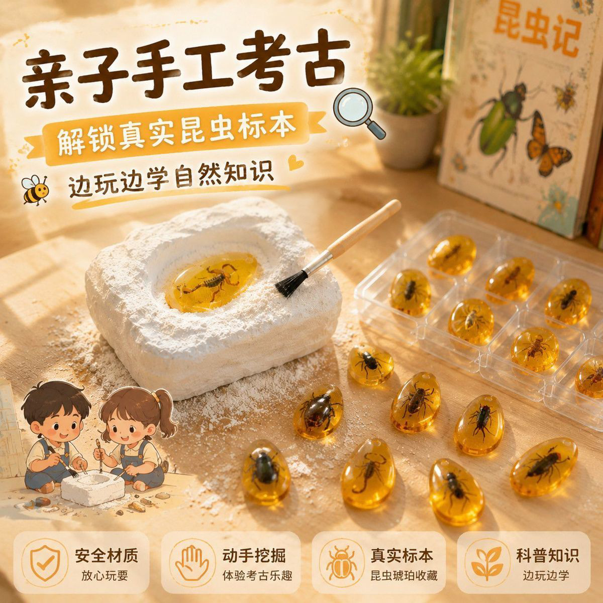儿童琥珀昆虫挖掘盲盒玩具