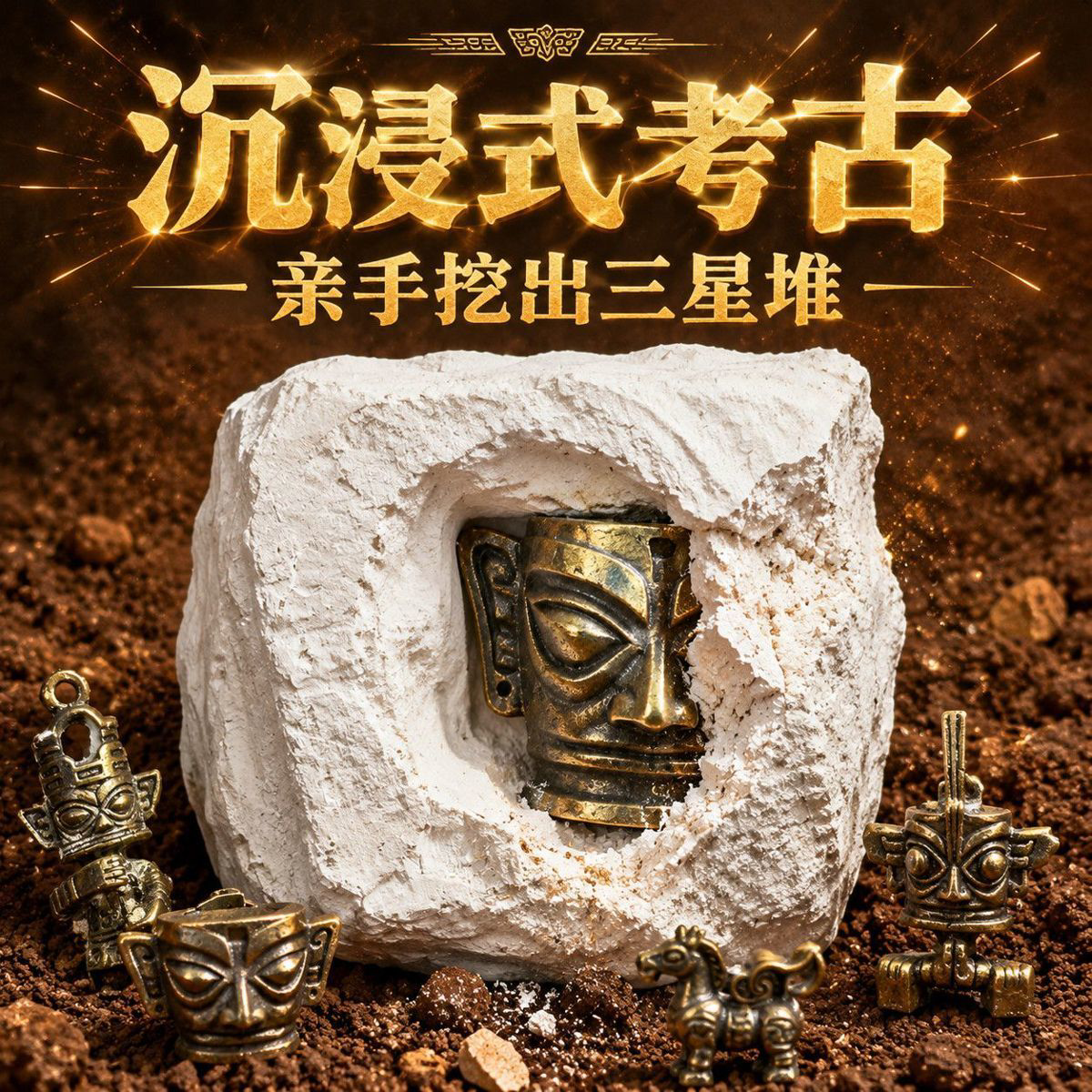 三星堆青铜面具考古挖掘玩具宝藏