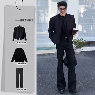 美式无领垫肩西装外套男模痞帅风穿搭一套解构无扣高级感西服套装