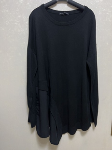 外贸样衣 出口欧美 大码女针织衫 宽松中长款上衣 拼接不规则套头