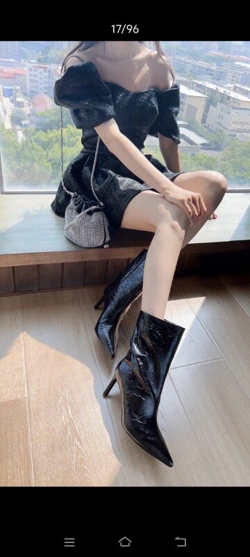 2025秋冬新款真皮中筒靴时装靴尖头时髦时尚女靴细跟中筒靴软皮靴