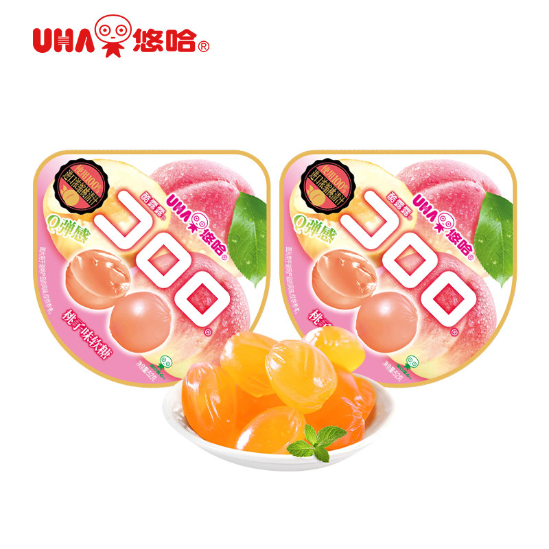 【U先】悠哈UHA酷露露果汁软糖52g喜糖爆款零食qq糖果桃子味*2袋
