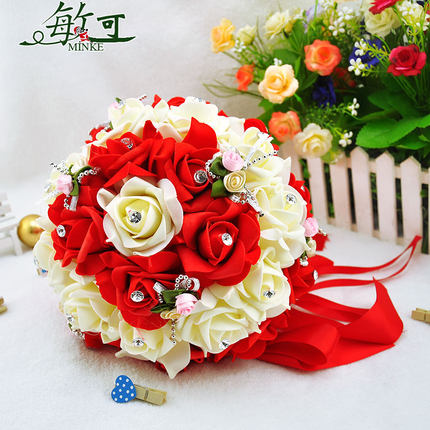 新娘手捧花 毕业花束 韩式仿真八仙玫瑰带钻绣球花 婚纱拍摄道具