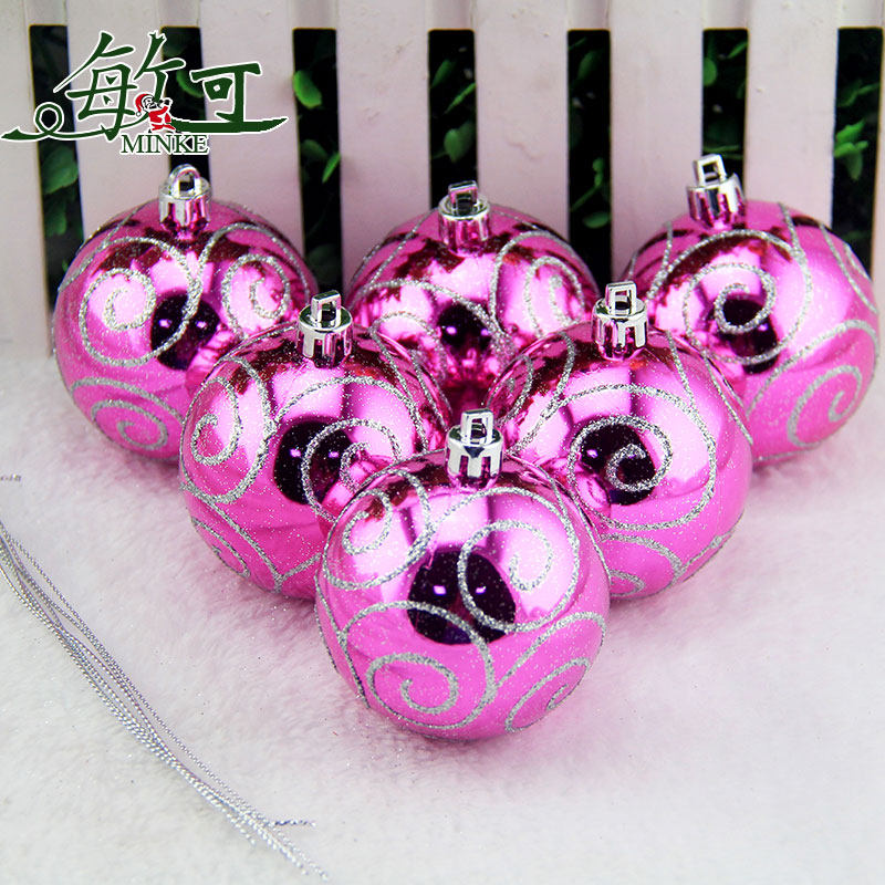 敏可 8cm亮光高档彩绘圣诞球圣诞树配饰 电镀圣诞彩绘球 多色可选