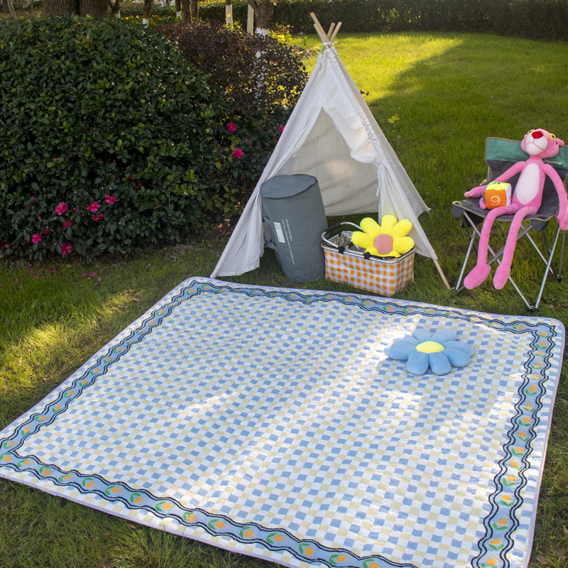 超大3×3m黄蓝格超声波特大加厚加大野餐防潮垫防水草坪户外地垫