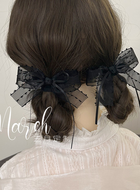 2026夏季新款黑色神秘气质发夹刘海侧边夹高级感蝴蝶结飘带发饰品