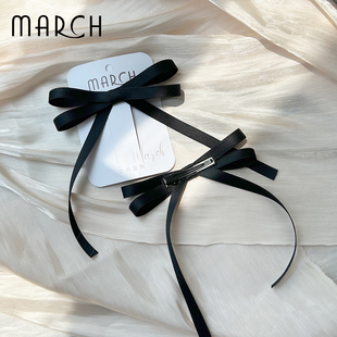 韩系简约百搭黑色蝴蝶结丝带发夹刘海边夹双马尾网红发饰品芭蕾风