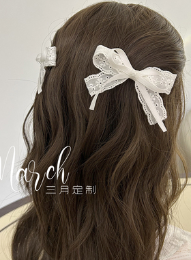 法式白色蕾丝蝴蝶结发夹