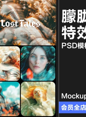 复古迷幻朦胧梦幻柔光模糊弥散射光晕图像滤镜特效PSD模板PS素材