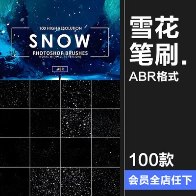 雪花飘雪白雪下雪摄影后期合成PS笔刷笔触ABR格式PS Brush素材