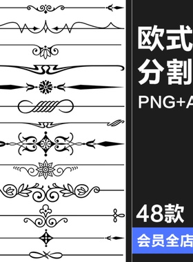 复古欧式巴洛克奢华花纹边框分割线图案标题装饰图AI矢量PNG素材