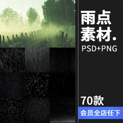 雨中浪漫雨滴水滴雨水暴风雨婚纱影楼雨景PSD下雨效果特效PNG素材