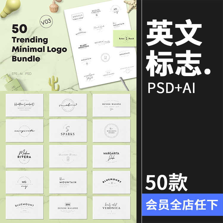 50款简约优雅文艺小清新英文图标logo标志图形psd模板