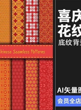 中国节日大红色喜庆底纹图案中国风祥云中国结包装墙纸AI矢量素材