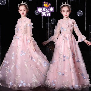 女童礼服2024新款儿童粉色连衣裙中大童公主裙蓬蓬长裙走秀演出服