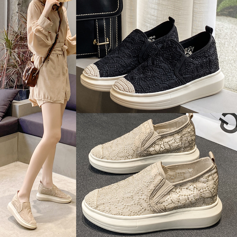 新款蕾丝透气软底轻便懒人乐福鞋